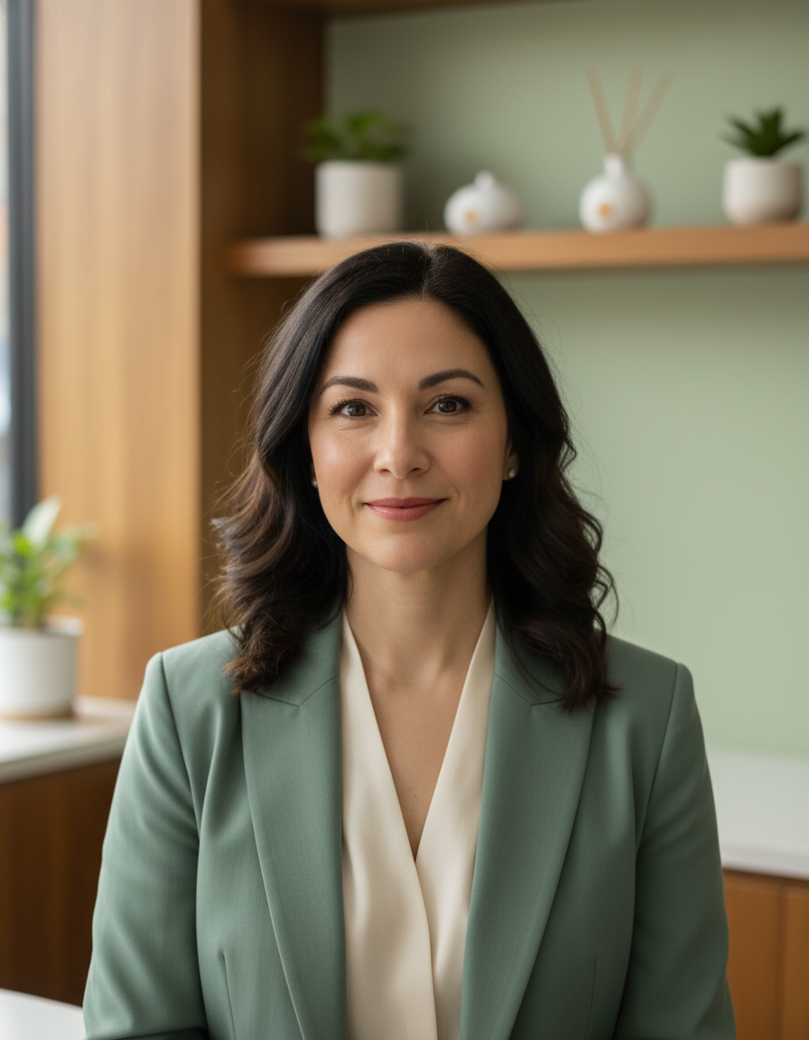 Serene clinic treatment room with soft lighting and natural elements